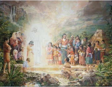 クリスチャン・イエス Painting - ニーファイ人の子供たちを祝福するキリスト カトリッククリスチャン